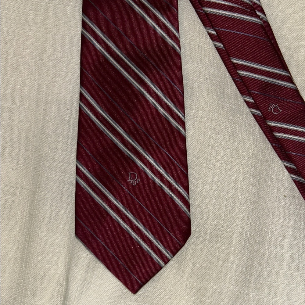 Christian Dior Vintage Men’s Tie 3” Burgundy Red Gray and Blue stripes